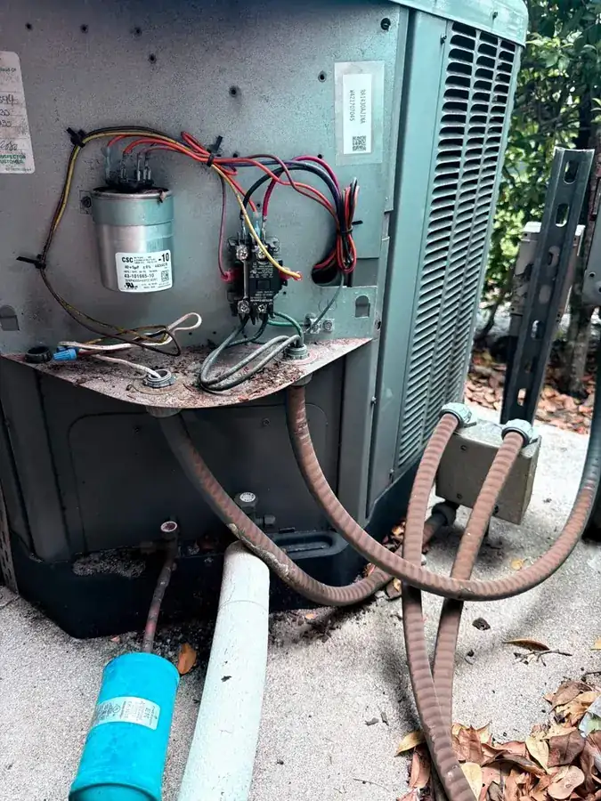 HVAC electrical compartment opened for AC repair and maintenance